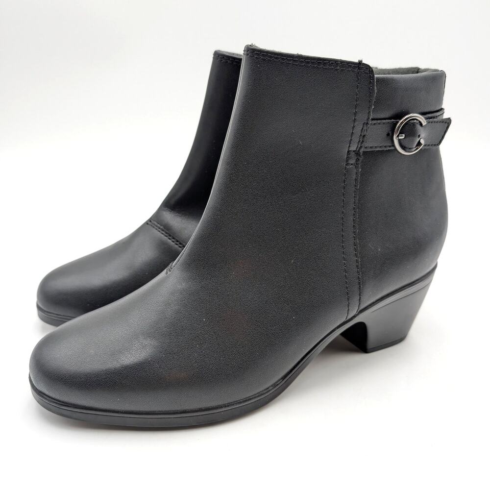 Clarks Emily Belle Ankle Heel Boots Women's Black Leather Size US8M EU39